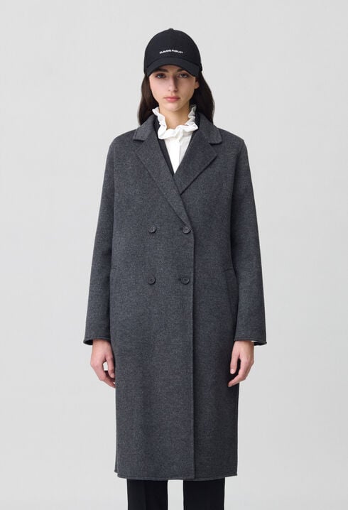 Flecked grey double-sided wool coat