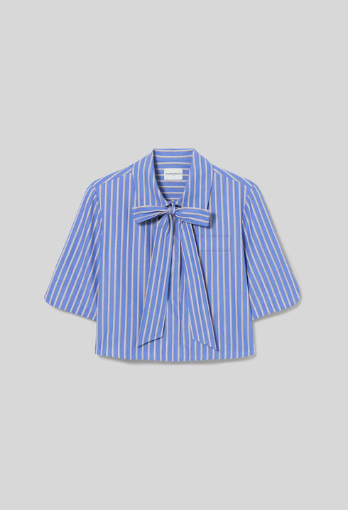 Striped tie-neck shirt