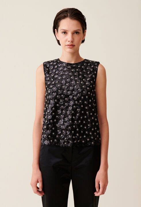 Top embroidered sequins open back