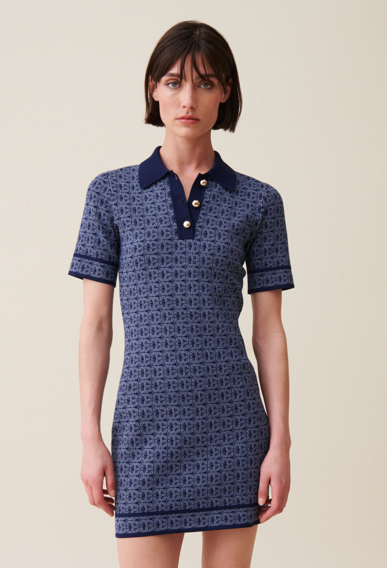 Navy monogram short dress