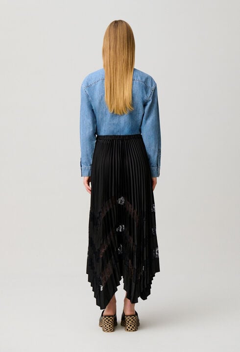 Pleated satin and lace skirt