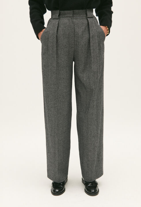 Two-tone wide-leg trousers