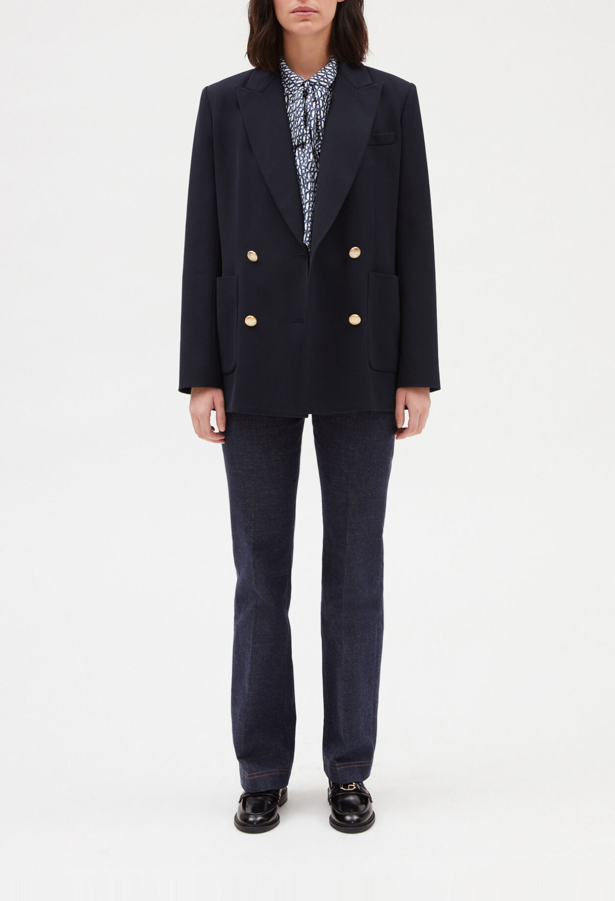 Blue double-breasted suit jacket