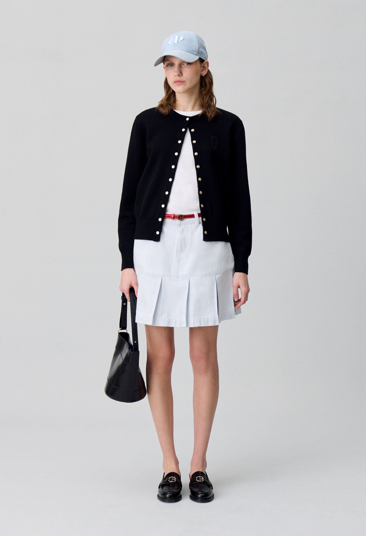 Pleated Short Denim Skirt