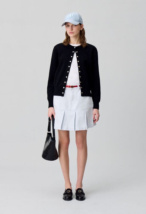 Pleated Short Denim Skirt