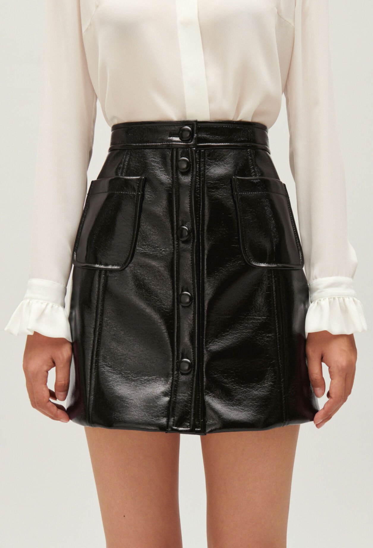 Short black vinyl skirt