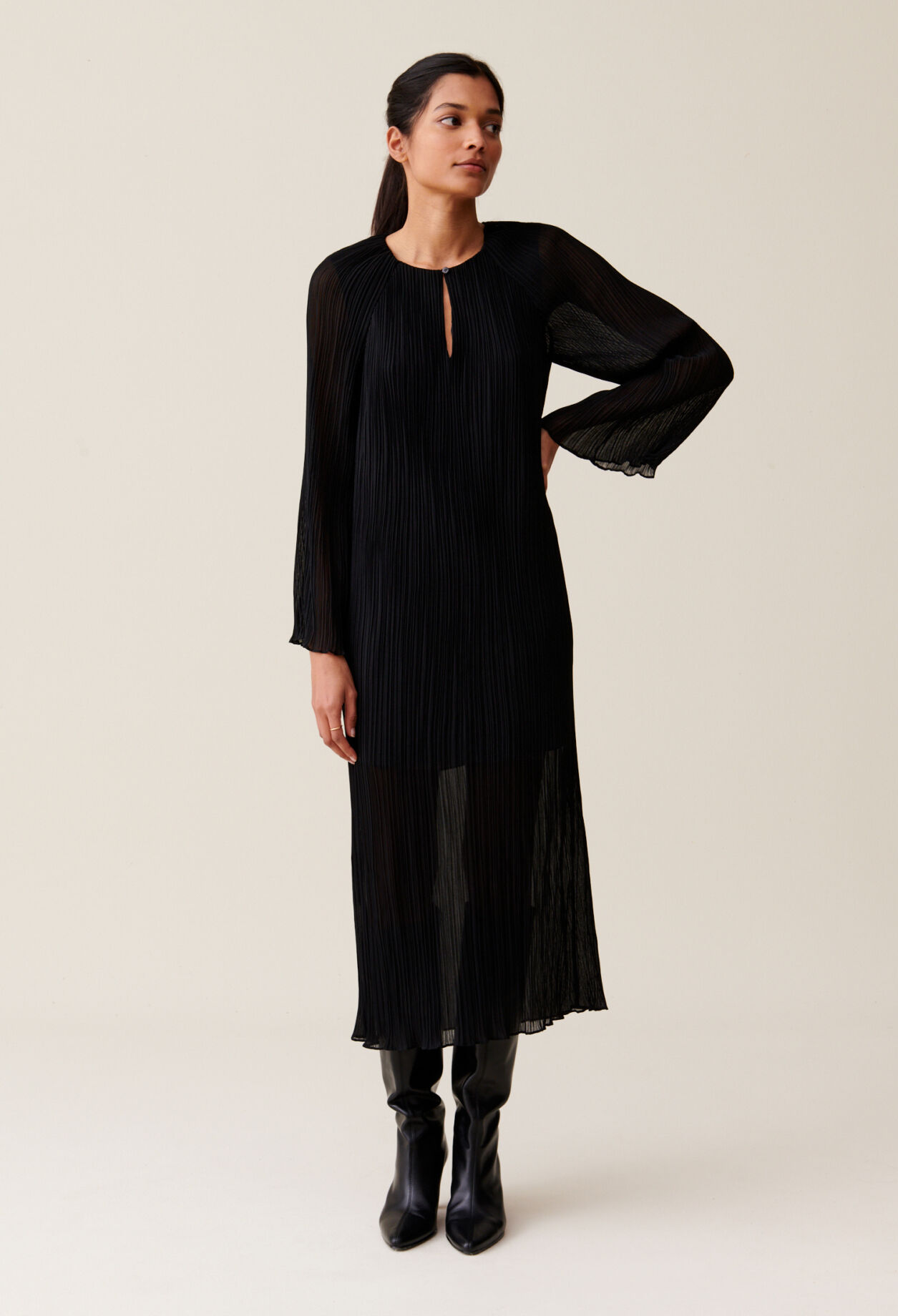 Sheer Pleated Maxi Dress