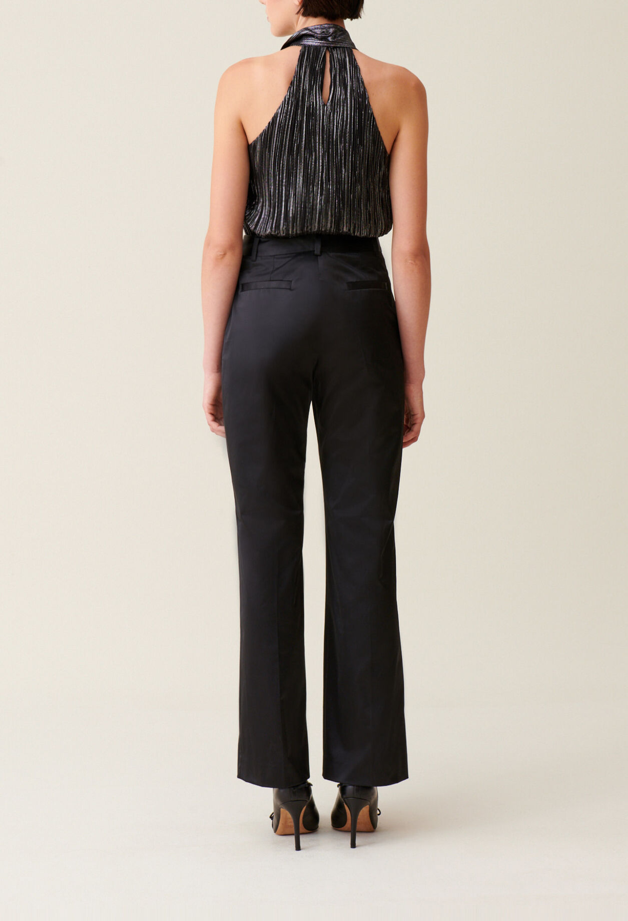 Black slim satin trousers