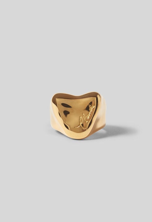 Hammered heart signet ring