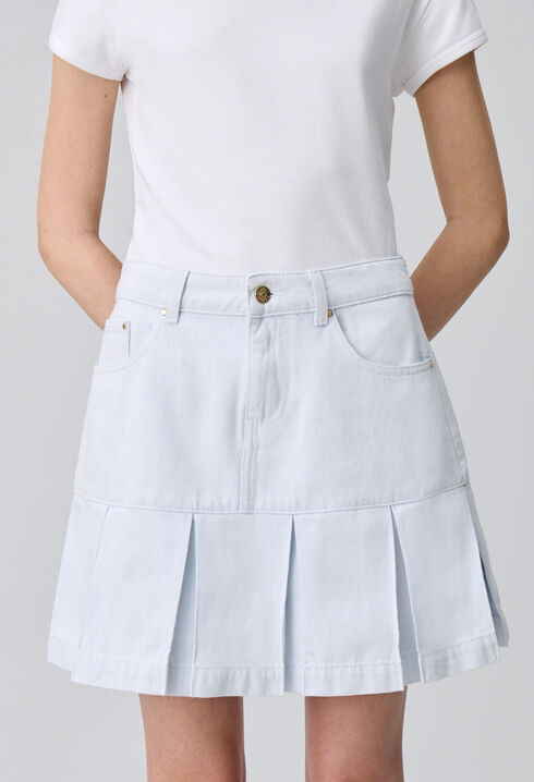 Pleated Short Denim Skirt
