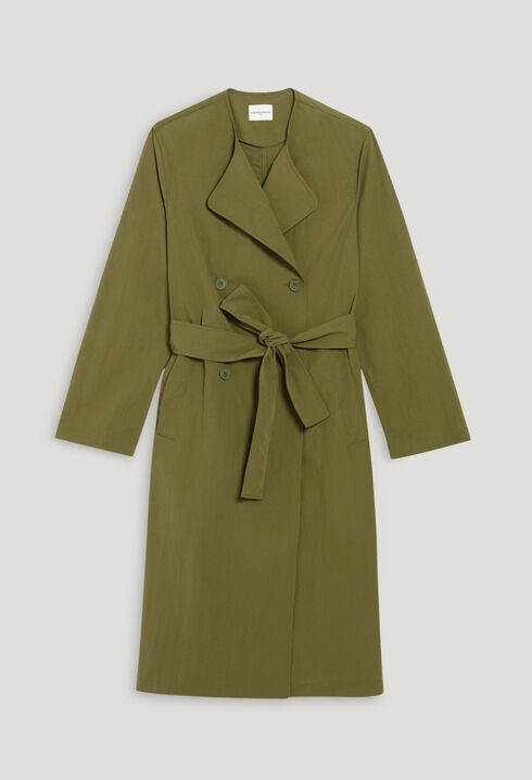 Khaki nylon mid-length trench coat