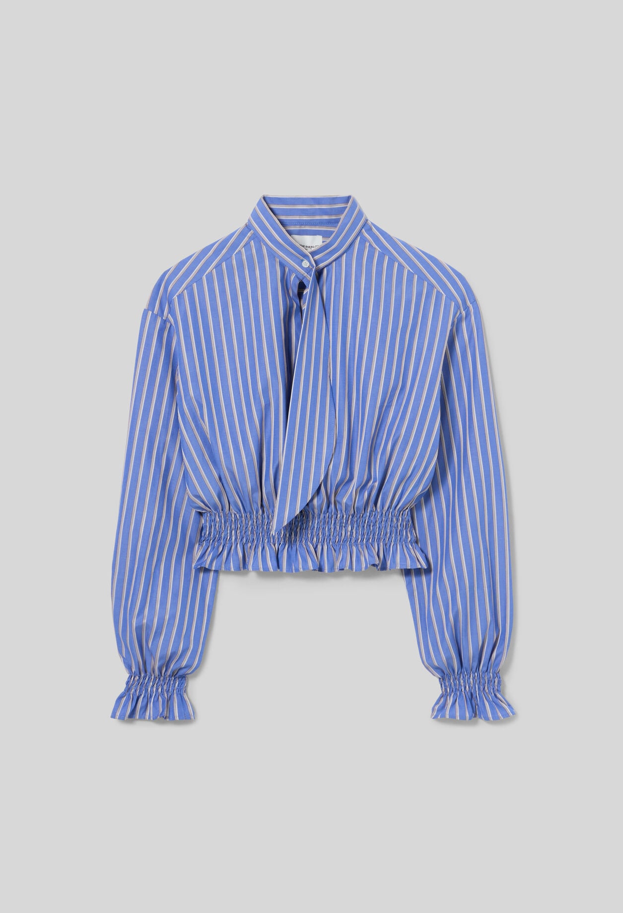 Striped poplin tie-neck top