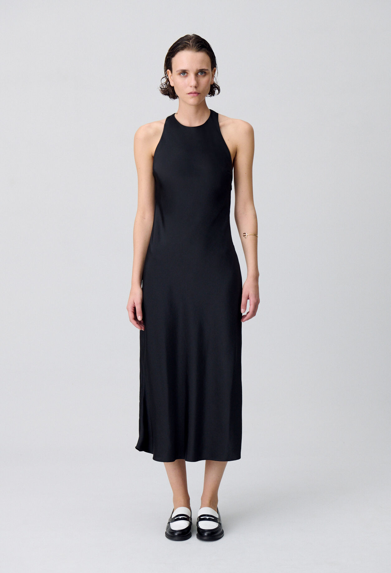 Satin Open-Back Maxi Dress