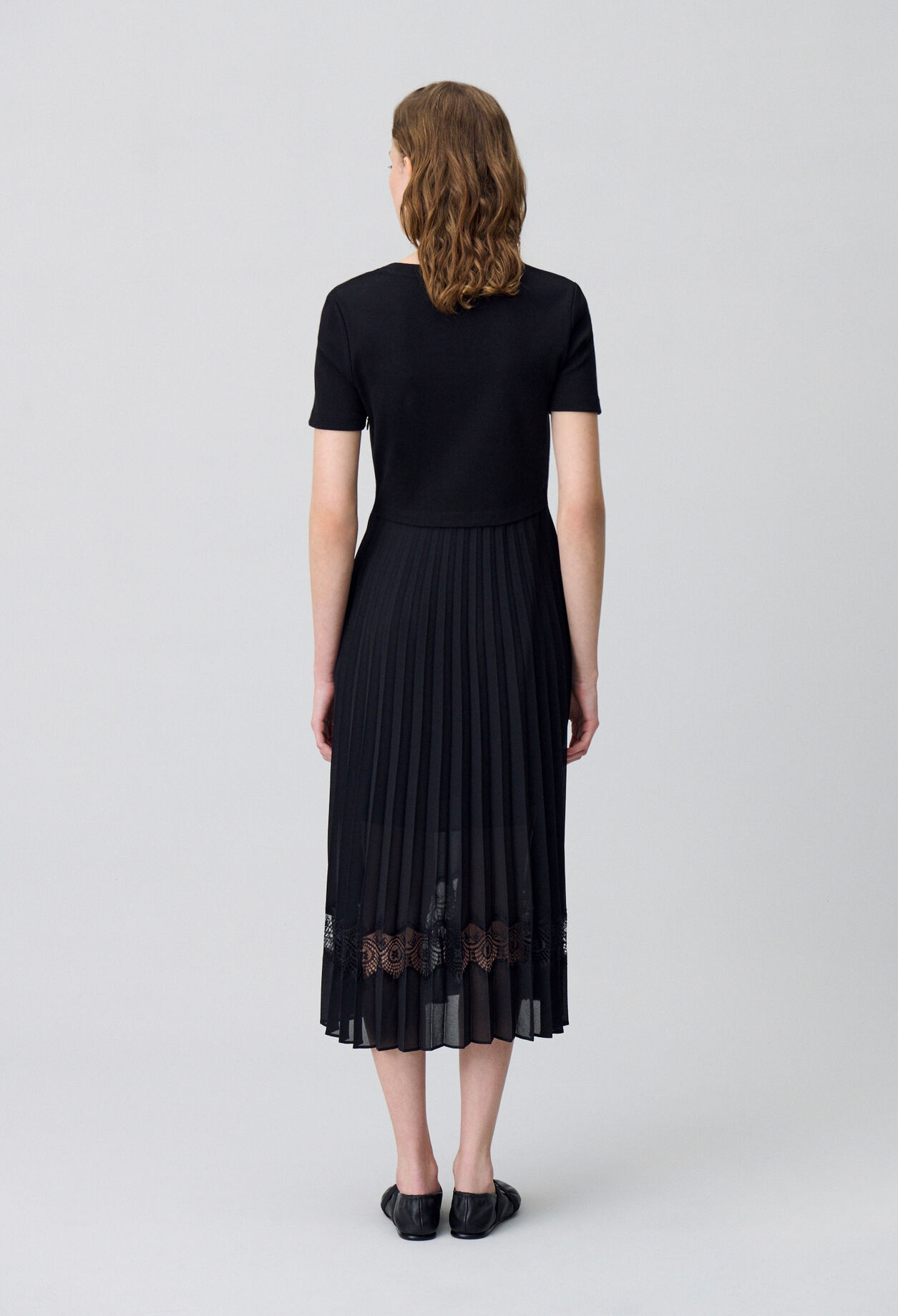 Twist black bi-material midi dress 