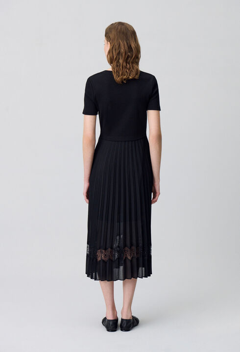 Twist black bi-material midi dress 