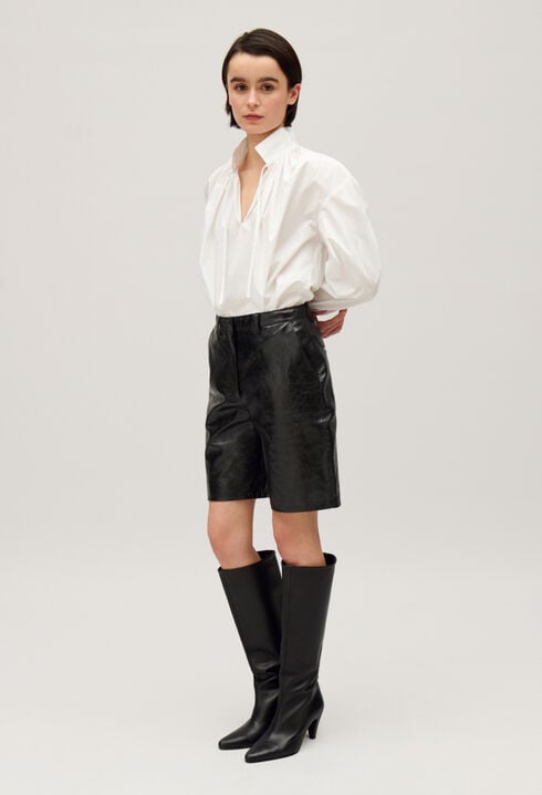 Black leather Bermuda shorts