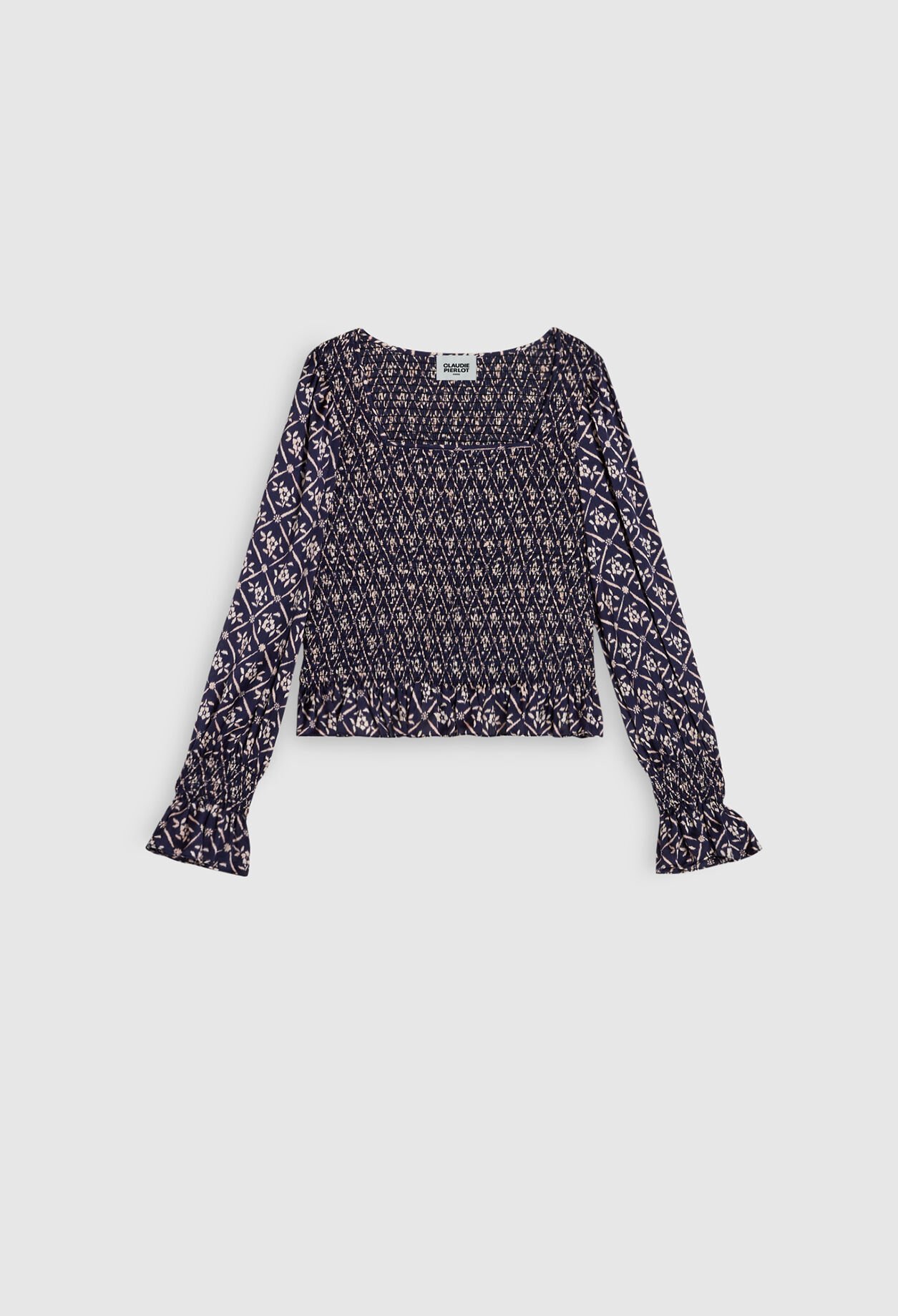 Blouse bleue imprimée à encolure carré