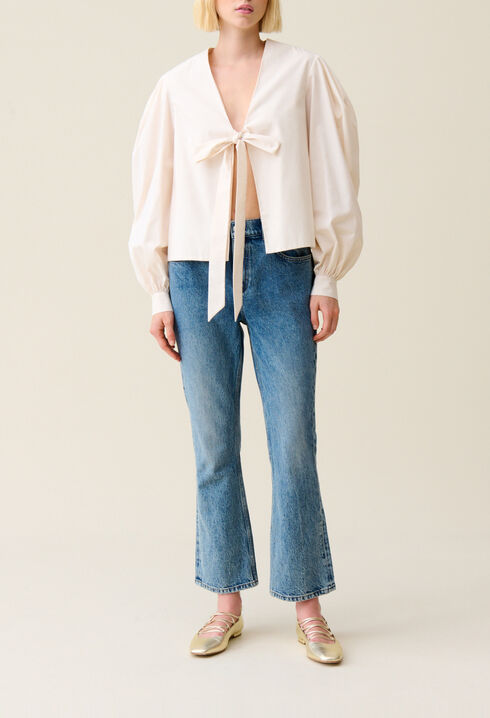 Tie-Front V-Neck Blouse