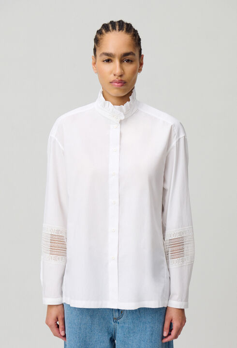 Cotton shirt with frill collar