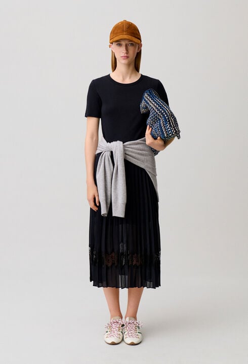 Black and navy bi-material dress