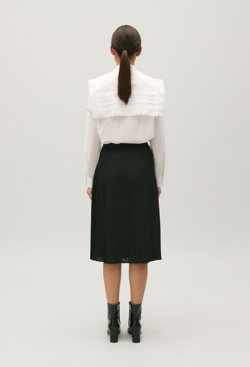Black pleated mid-length skirt