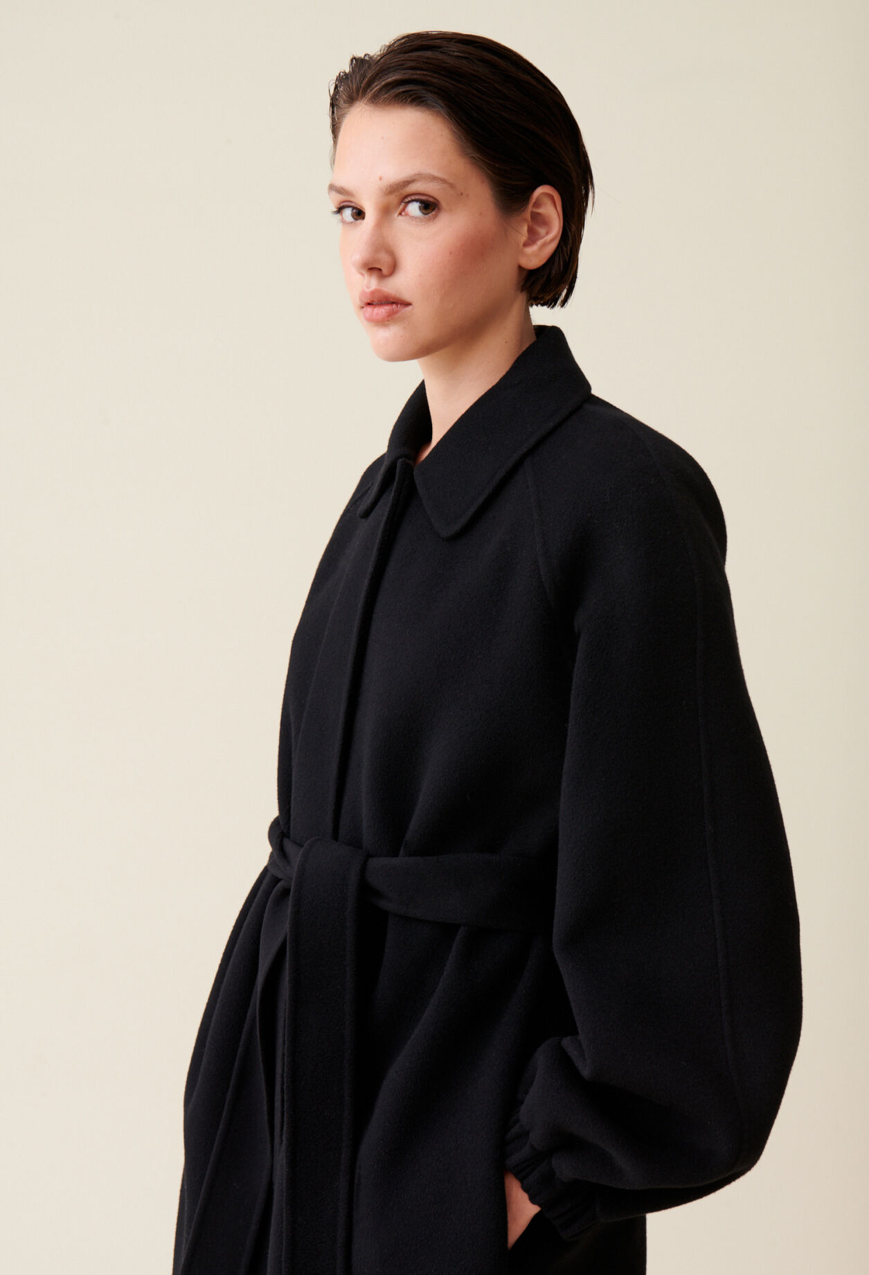 Brown belted long coat