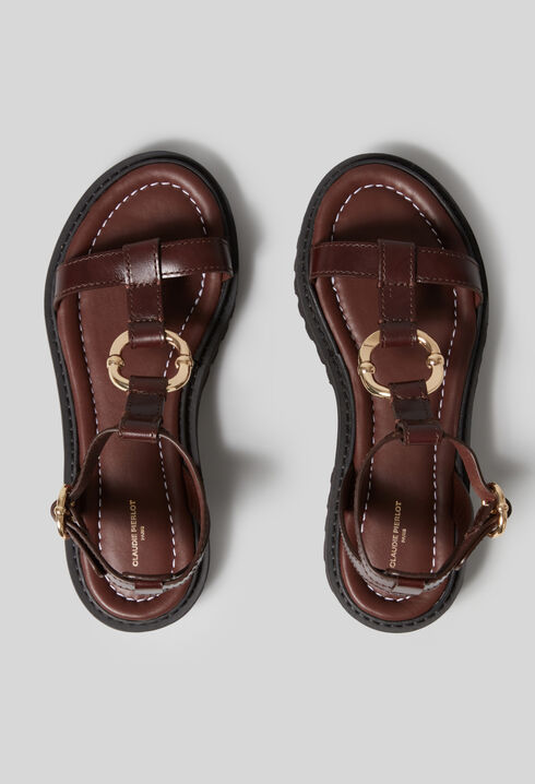 Leather sandals gold ring