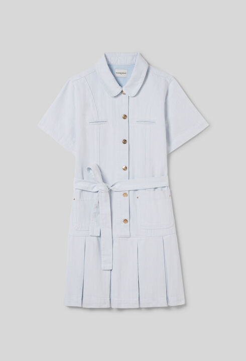 Short Pleated Denim Dress