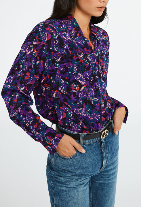 Floral-print silk shirt