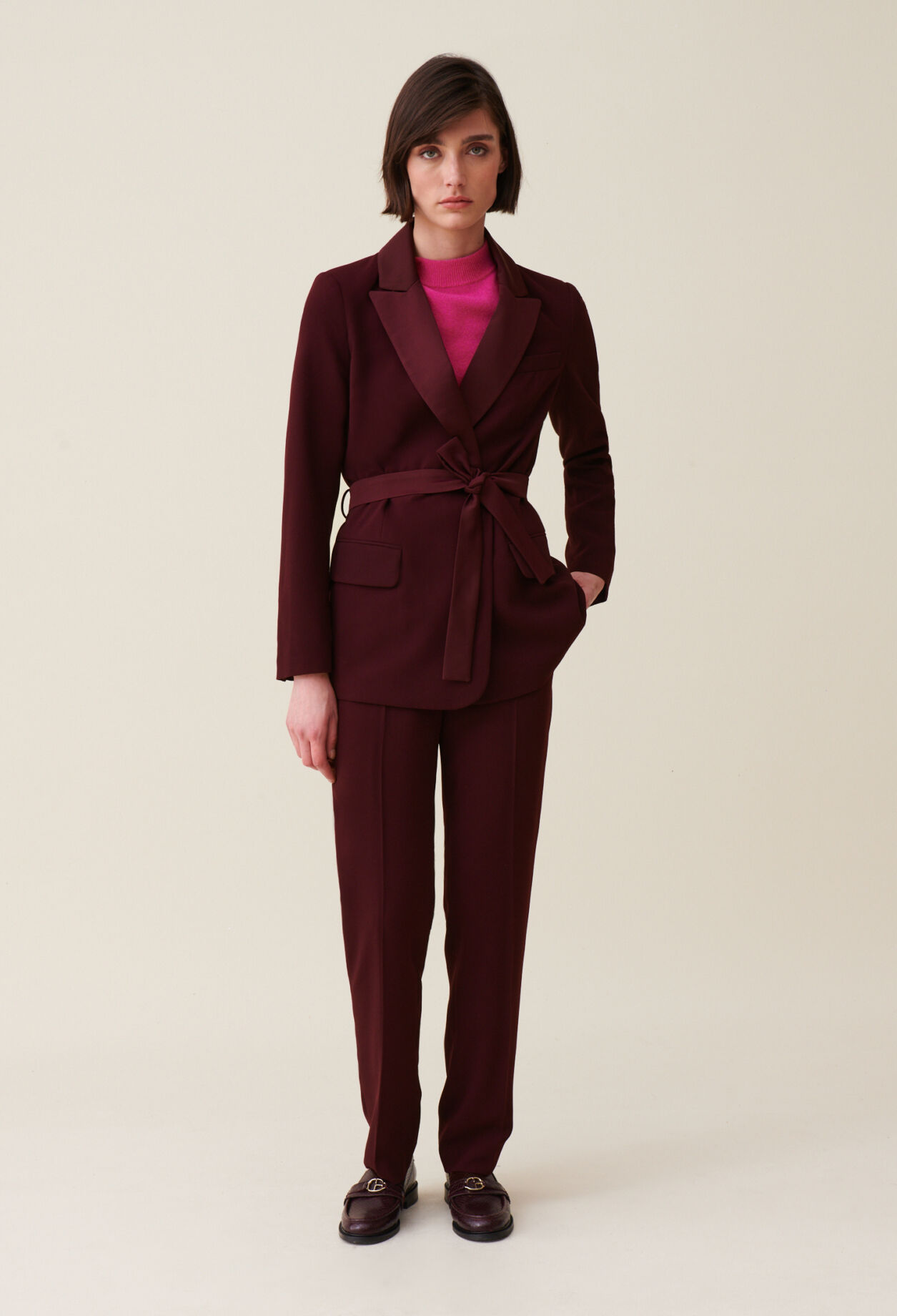 Belted blazer jacket store