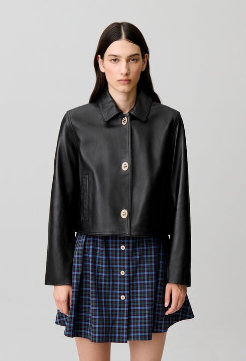 Short black leather jacket