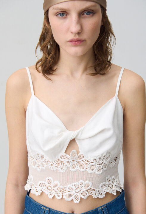 Embroidered Fine Strap Top
