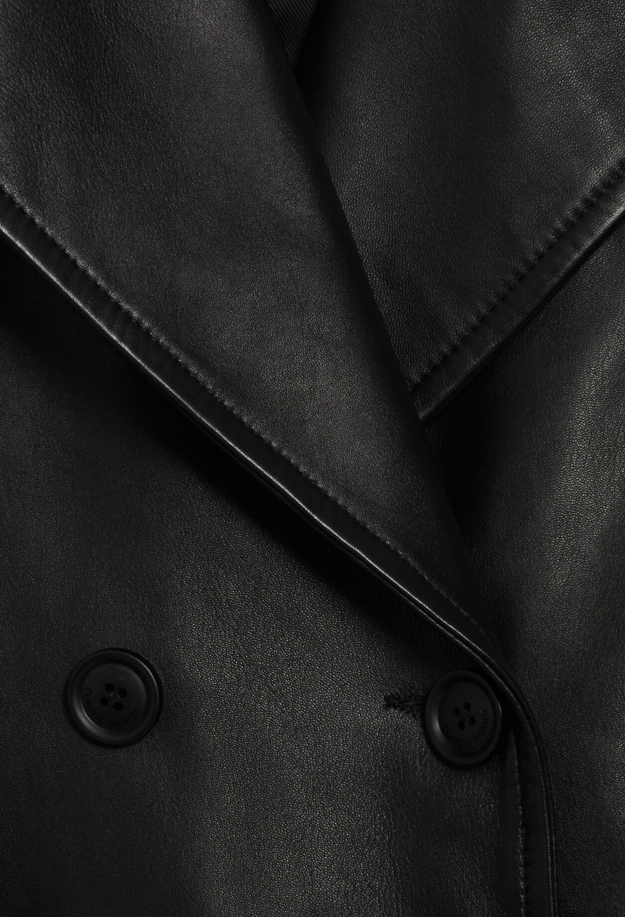 Smooth leather navy trench coat