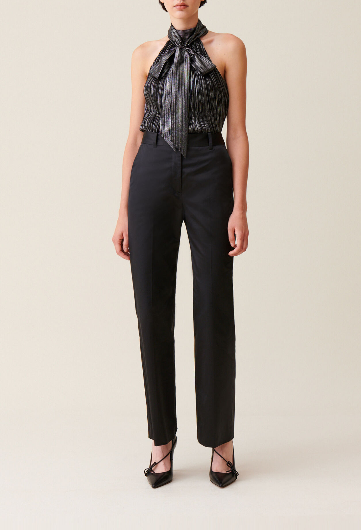 Black slim satin trousers