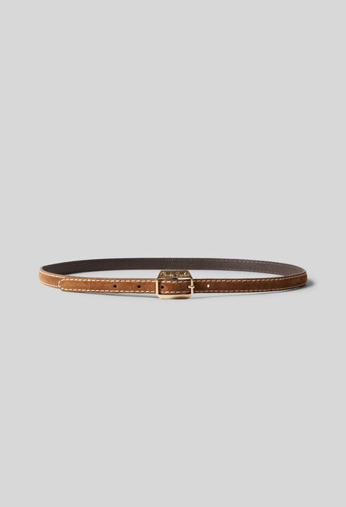 Suede belt with a gold buckle