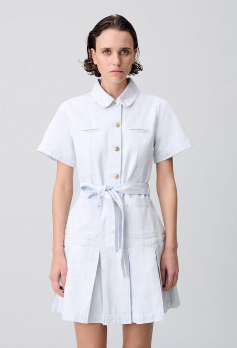 Short Pleated Denim Dress