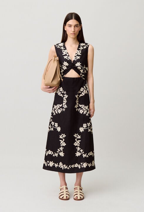 Long black embroidered dress
