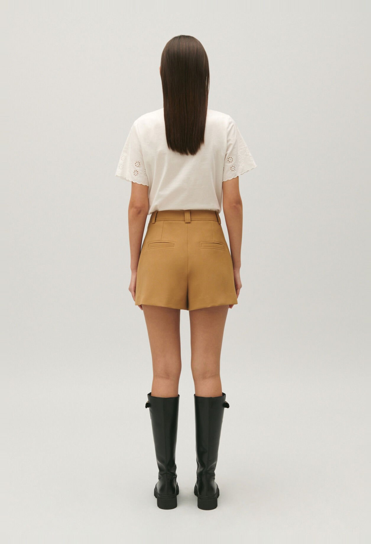 High-waisted camel shorts