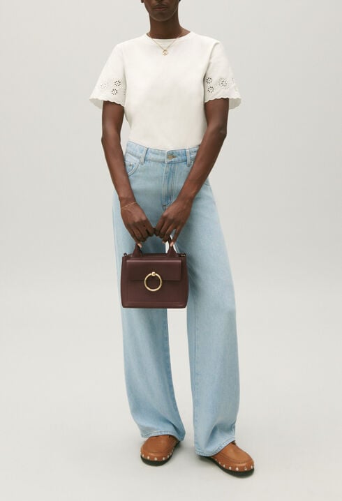 Ecru cotton broderie anglaise T-shirt