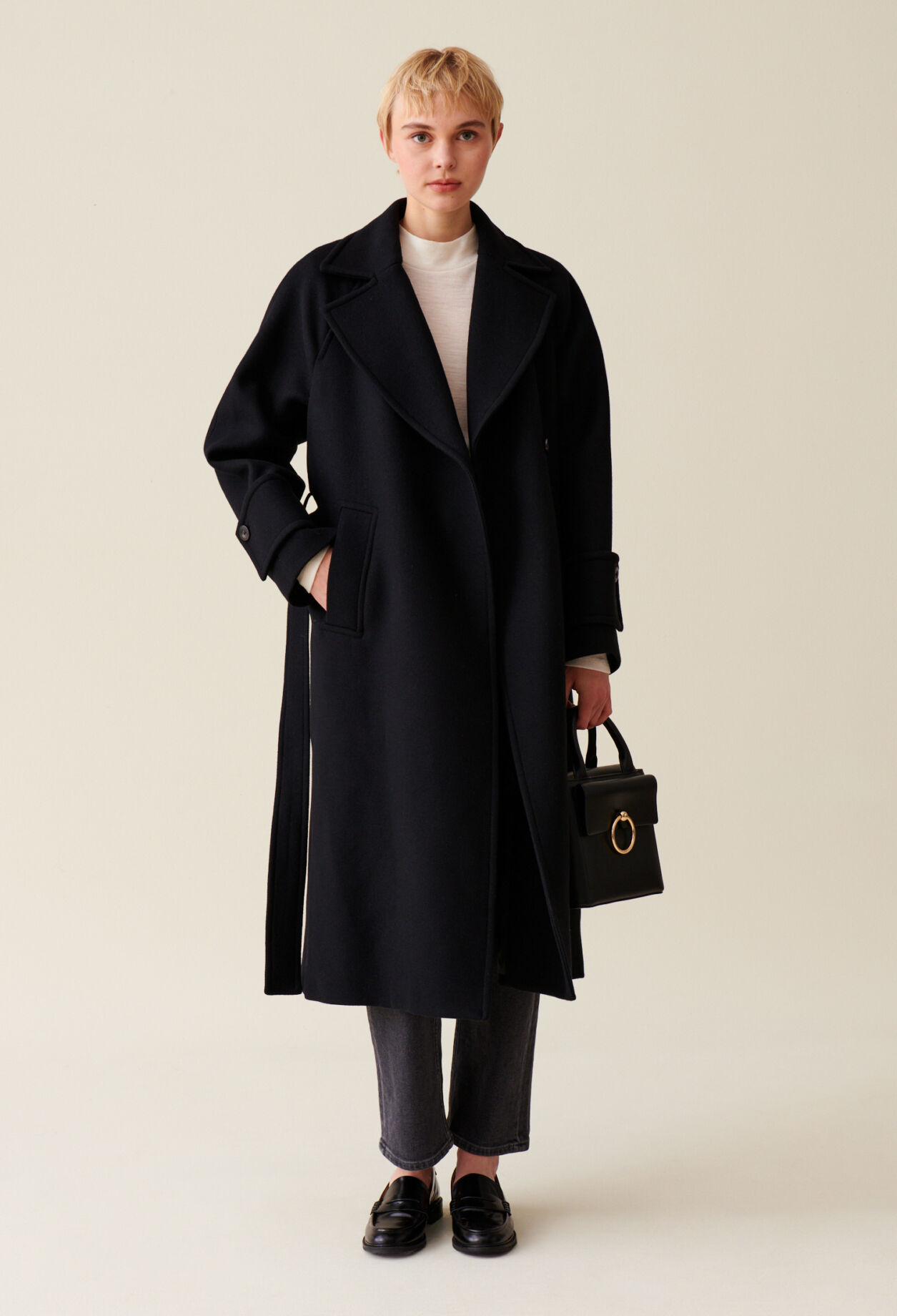 Mid-length wool blend coat