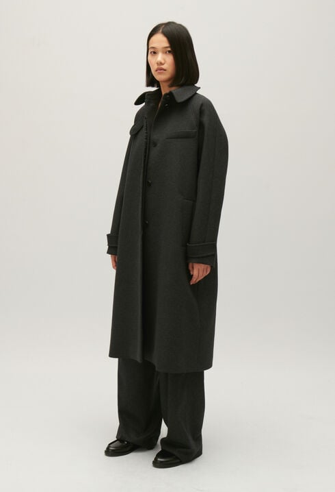 Flecked grey wool mid-length coat