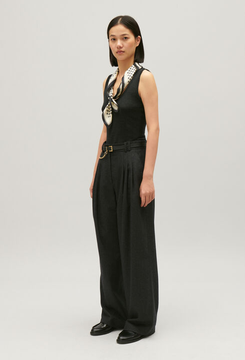 Flecked grey wide-leg trousers
