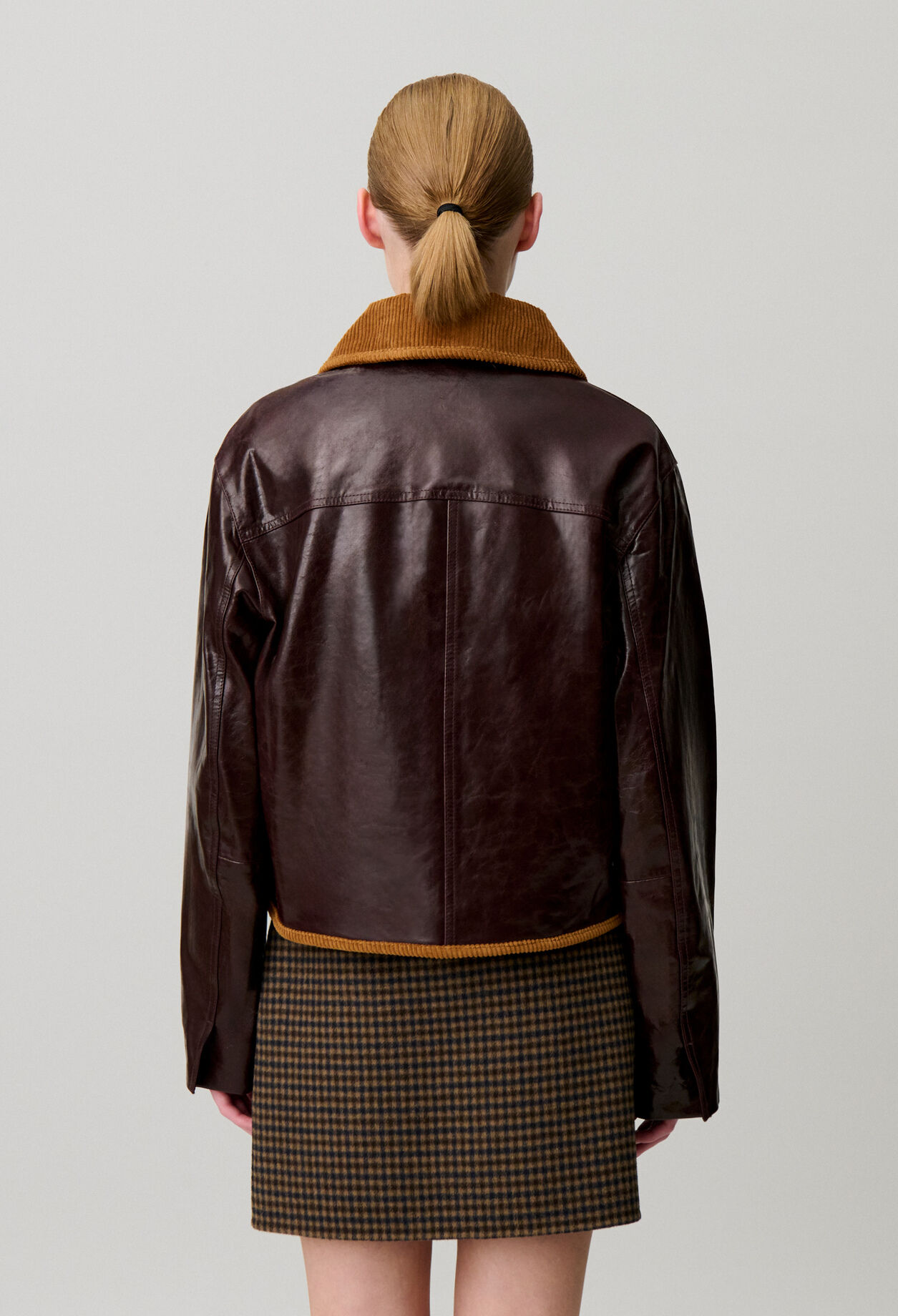 Shiny effect leather jacket