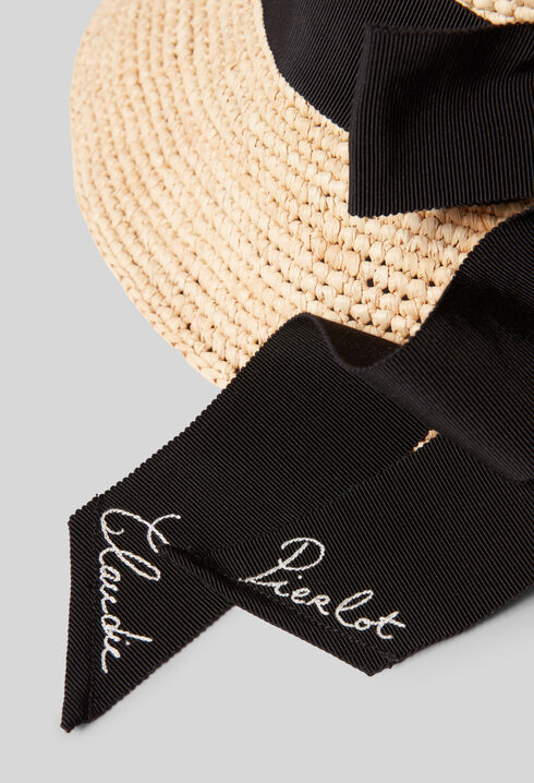 Raffia hat with ribbon