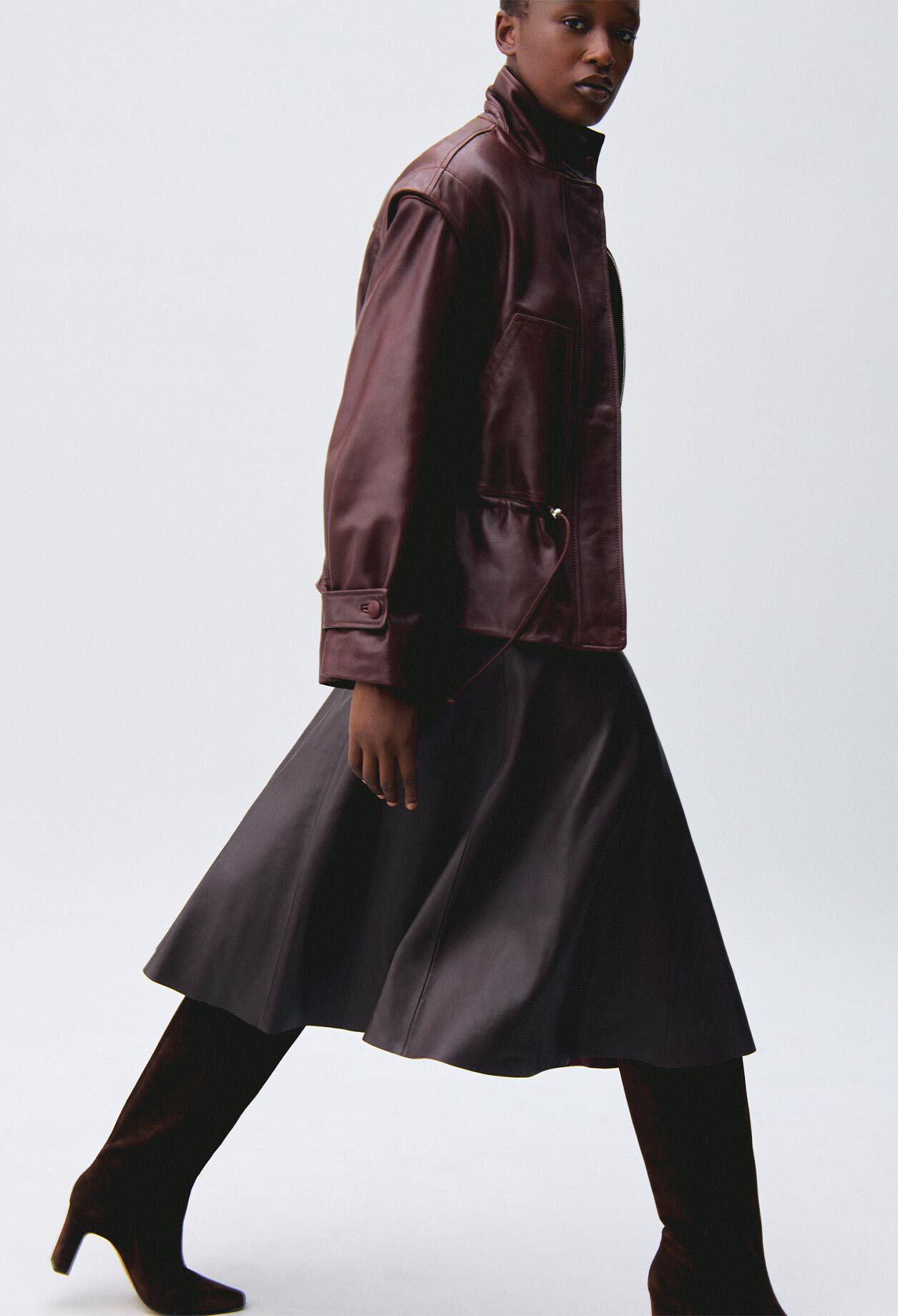 Wide-cut leather jacket
