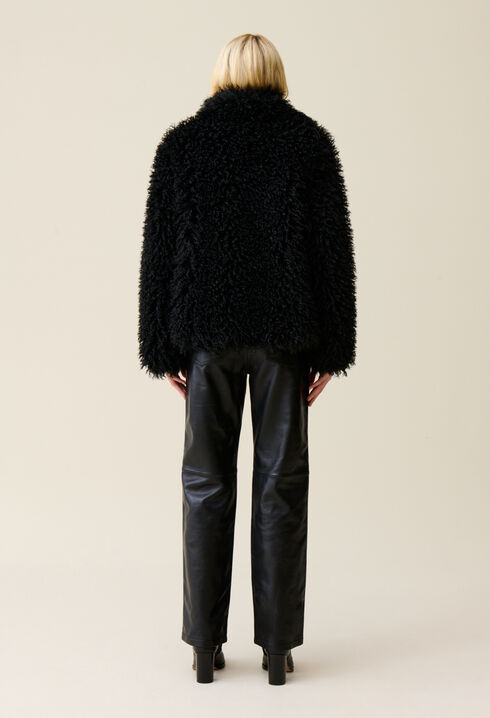 Black faux fur coat