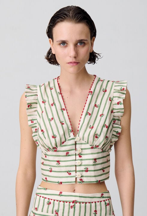 Printed Ruffle Trim Top