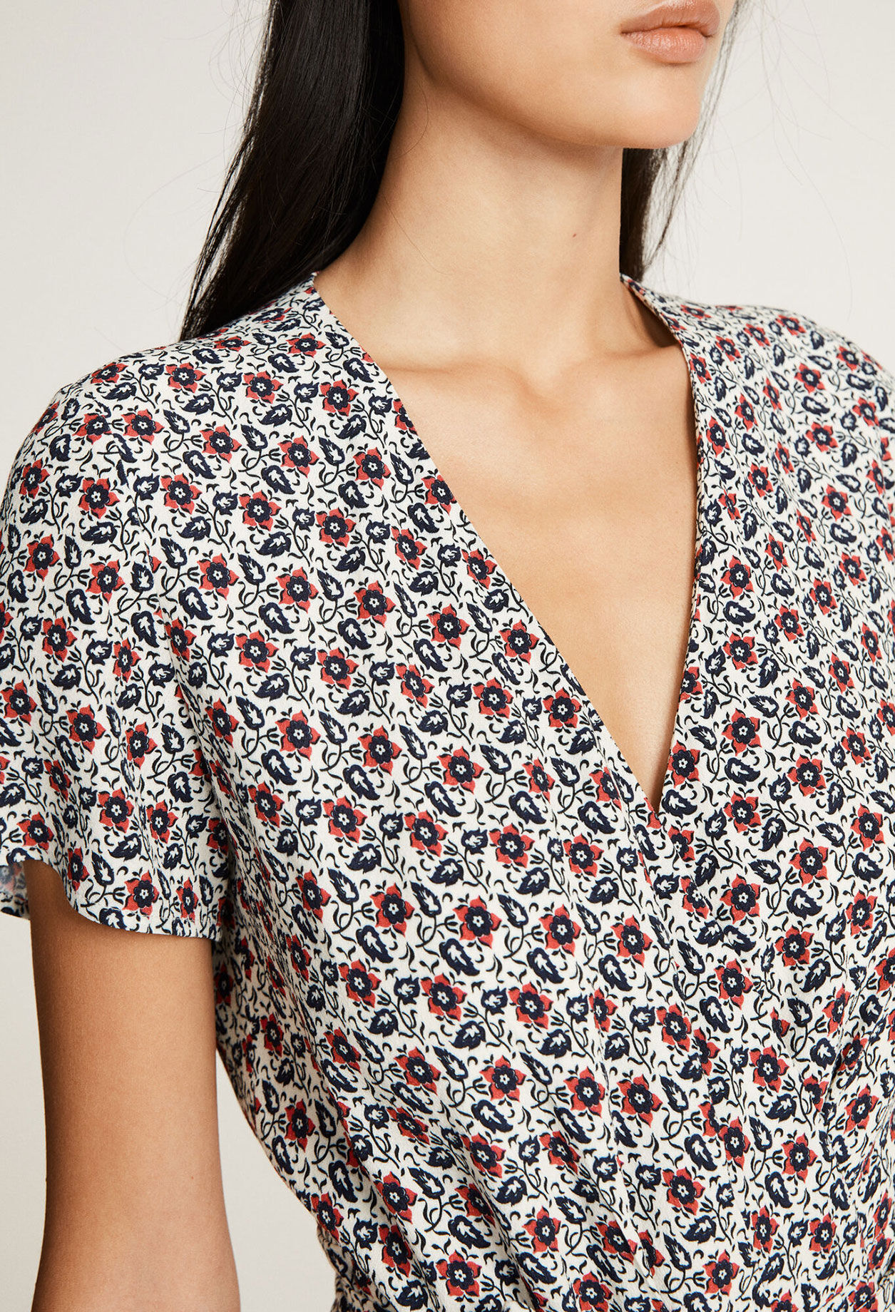 Floral pattern wrap-over dress