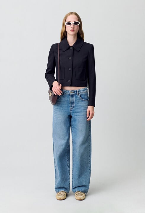 Black wool-blend box jacket