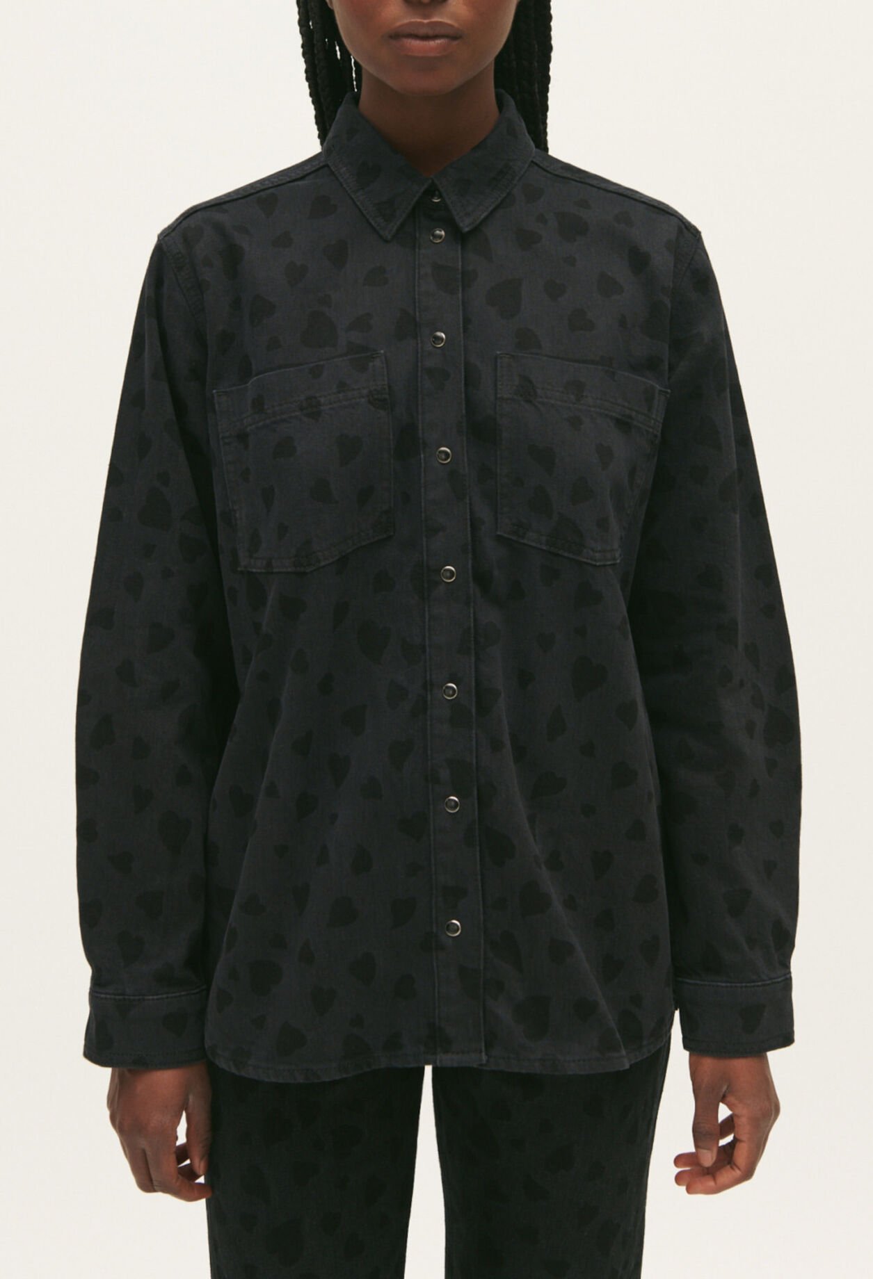 Heart print denim overshirt